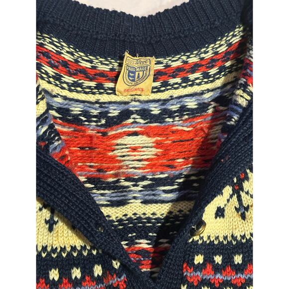 Paul Mage Hand Knit 100% Wool Danish Fair Isle Ski Sweater 1950s 1960s Vintage - Picture 5 of 8